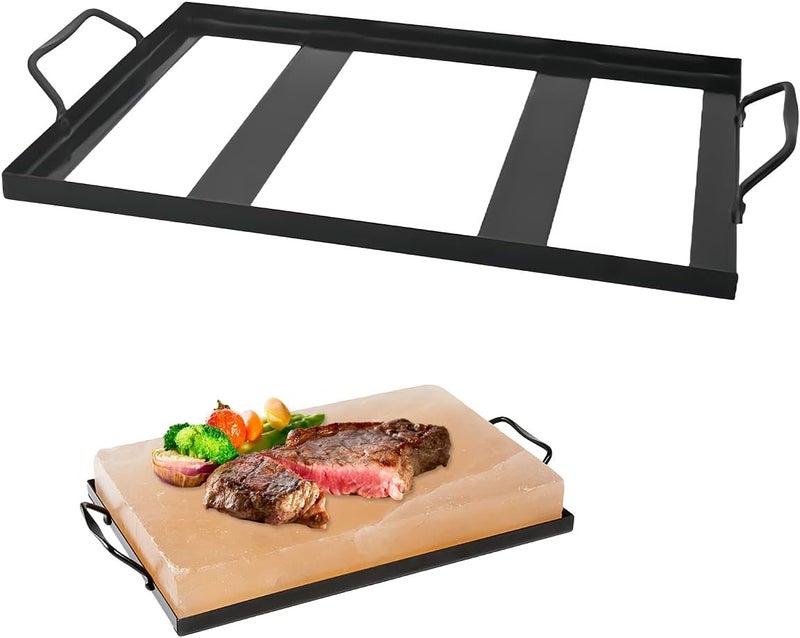 DOERDO DD Salt Cooking Block Tray Holder Salt Slab Plate Metal Steel Himalayan Rock Salt Block Cooking Plate Tray for Grilling Cooking, 14.3x8.4 Inch - Image 1
